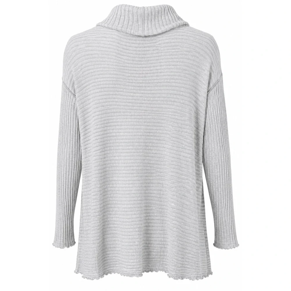 Free People We The Free Medium Gray Lover Rib Cowl Neck Split Back Boho Tunic